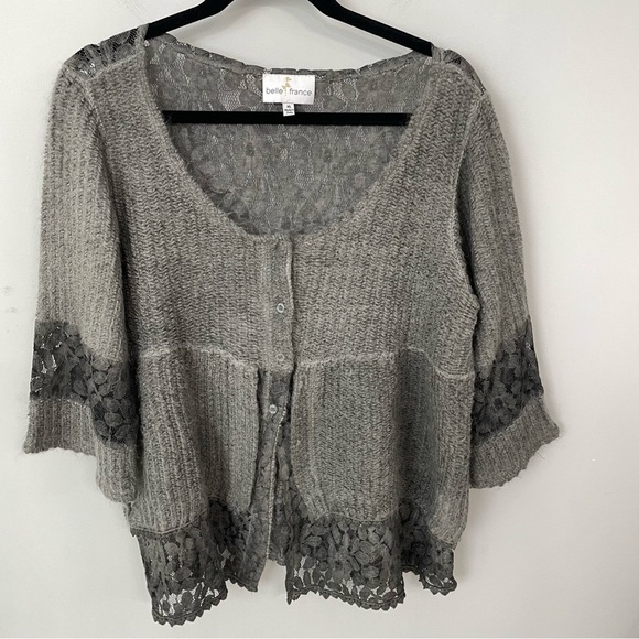 Belle France Lace Mohair Blend Cardigan Size XL Gray Lagenlook Artsy Boho 17 - Picture 1 of 8